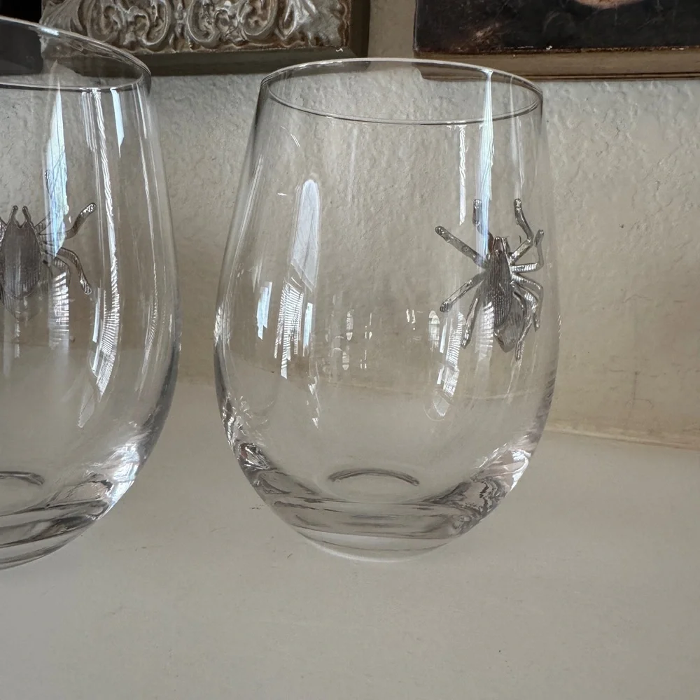 2pc Halloween  Jewel Gem‎ Rhinestone Spider Stemless Wine Glasses